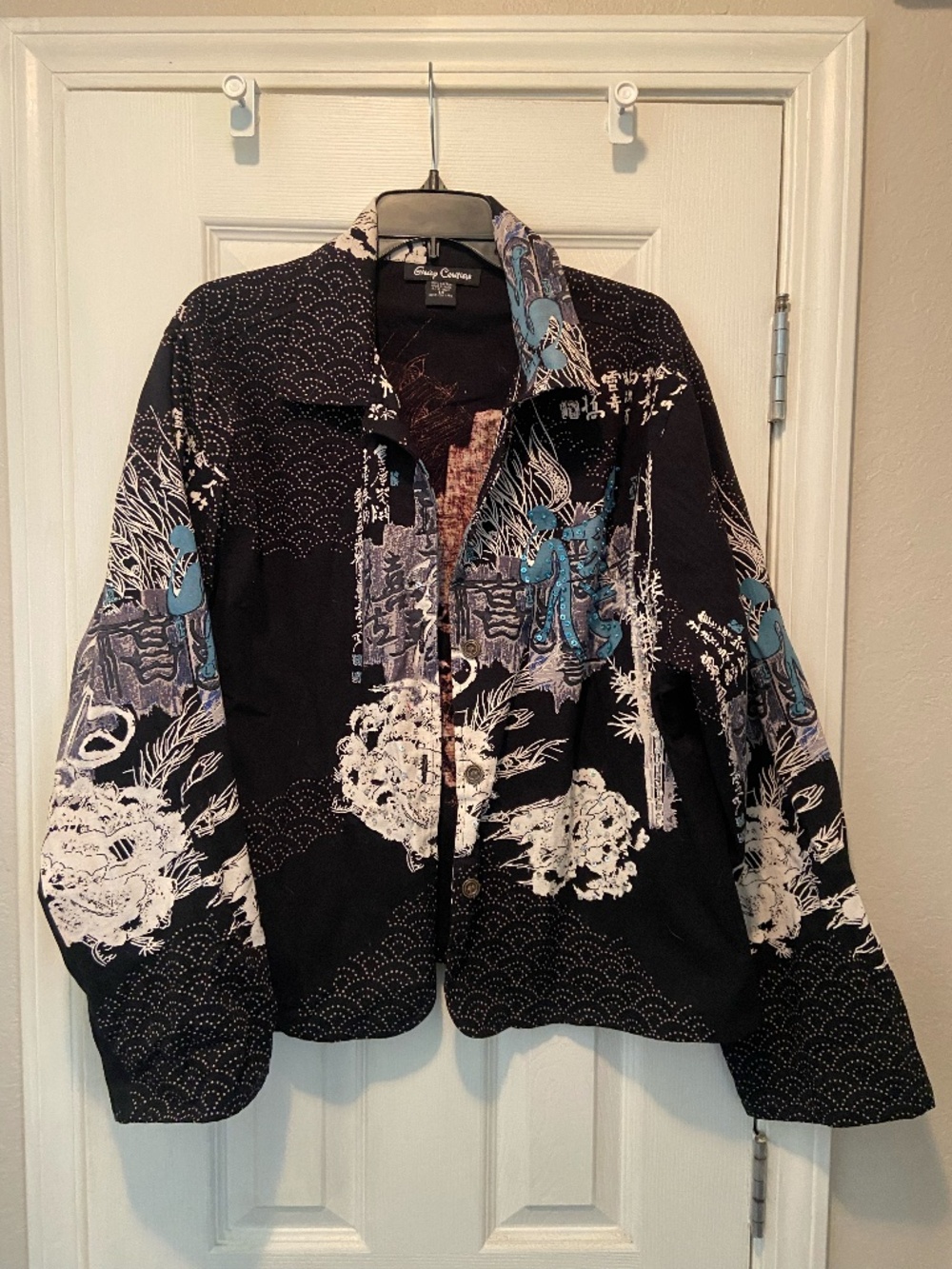 Gaudy Couture Black Japanese Kanji Calligraphy Script Cotton Canvas Jacket 1X
